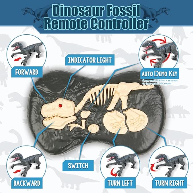 Mini Tudou Large Remote Control Dinosaur Toys 17.7",Electronic Walking Velociraptor with Lights and Sounds,2.4G Dinosaur Robot Toys Powered by Rechargeable Battery,RC Toy for Kids Boys Girls
