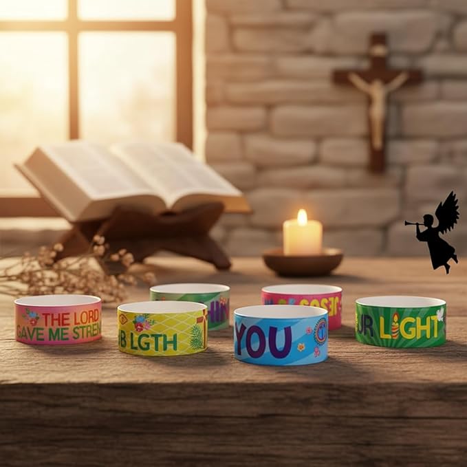 Frienda 40 Pcs Bible Verses Religious Christian Slap Bracelets for VBS Jesus Love You Wristbands Inspirational Motivational Nativity Slap Bracelet Sunday Supplies He Is Risen(Motivational)