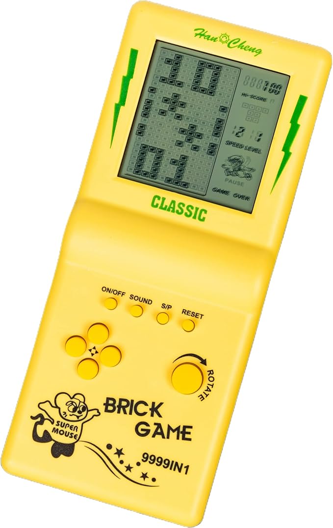 Retro Handheld Brick Game Console,Tank/Racing/Building Block Game,3.5-inch Large Screen,Built-in 23 Games (Yellow)