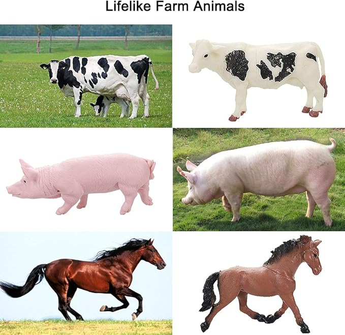 Yowlieu Realistic Farm Animal Figures Toys, 44 Pcs Plastic Farm Figurines Playset Includes Fences Mini Farm Animal Cake Topper Learning Toy Set for Kids & Toddlers