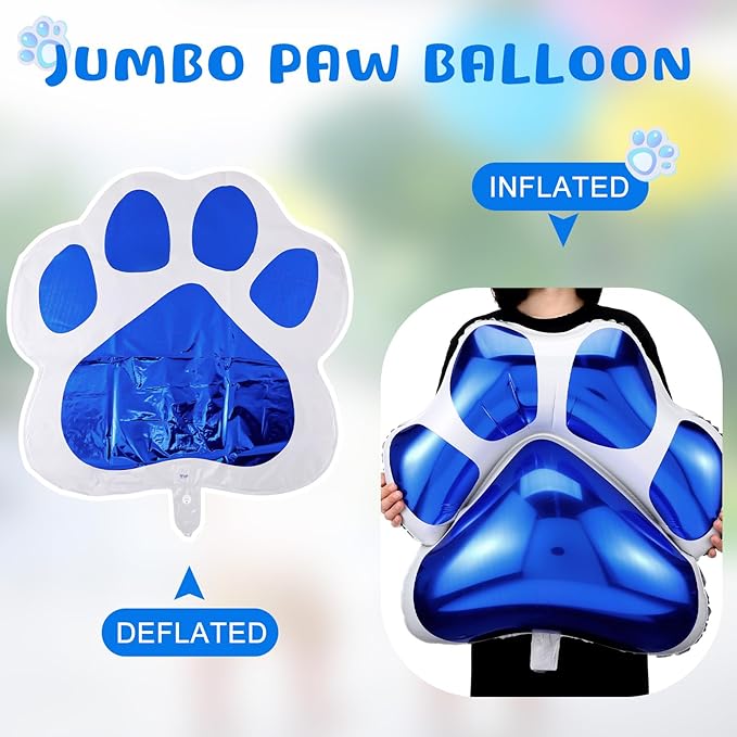 Hungdao 9 Pcs 28 x 26 Inch Blue Dog Paw Balloons Paw Print Foil Balloons Large Puppy Birthday Party Supplies for Baby Shower Pets Dog Themed Party Decorations