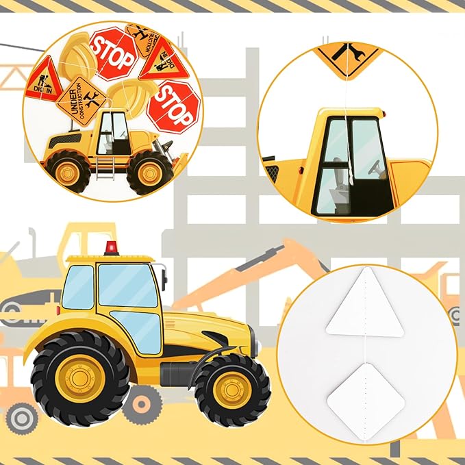 Construction Birthday Banners Construction Birthday Party Supplies Construction Paper Garlands Vehicle Truck Hanging Garlands Sign for for Boys Construction Theme Birthday Party Decorations