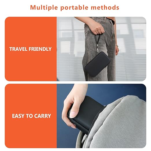 Supmay Hard Travel Case for My Arcade Atari Pocket Player Pro, Portable Video Game System Handheld Game Protection Case with Mesh Pocket for Batteries and USB-C Cable, Black+Orange