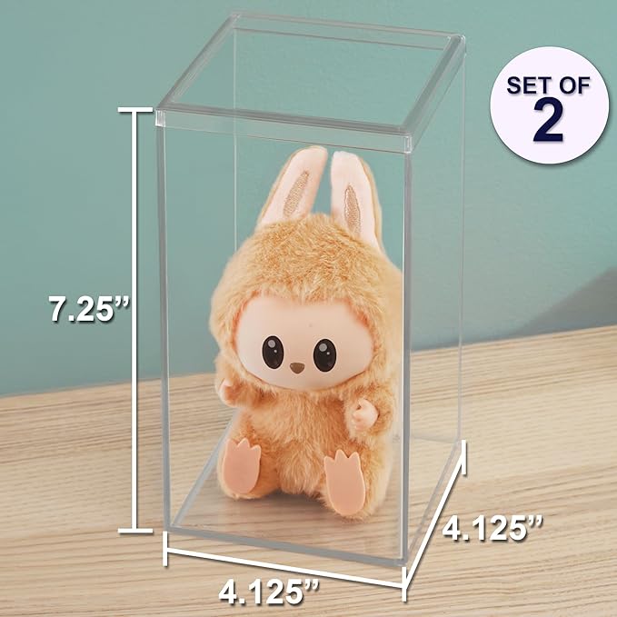 STORi Clear Plastic Stackable Display Case with Lid, Set of 2, Store Figurines, and Plush Collectibles, Box for Action Figures, Made in USA