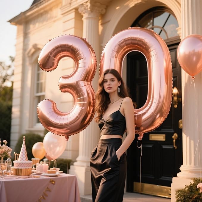 40 Inch Rose Gold Balloon Number 30 Balloon,Jumbo Mylar Foil Helium Balloon for 30 Digital Balloons for Birthday Party,Wedding Anniversary Party Decorations