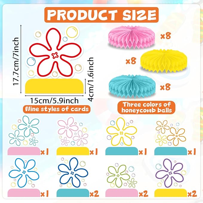 12Pcs Bikini Flower Bubble Honeycomb Centerpiece for Tables Ocean Party Decoration Yellow Cartoon Honeycomb Centerpiece Table Topper for Under the Sea Baby Shower Cartoon Theme Birthday Party Supplies