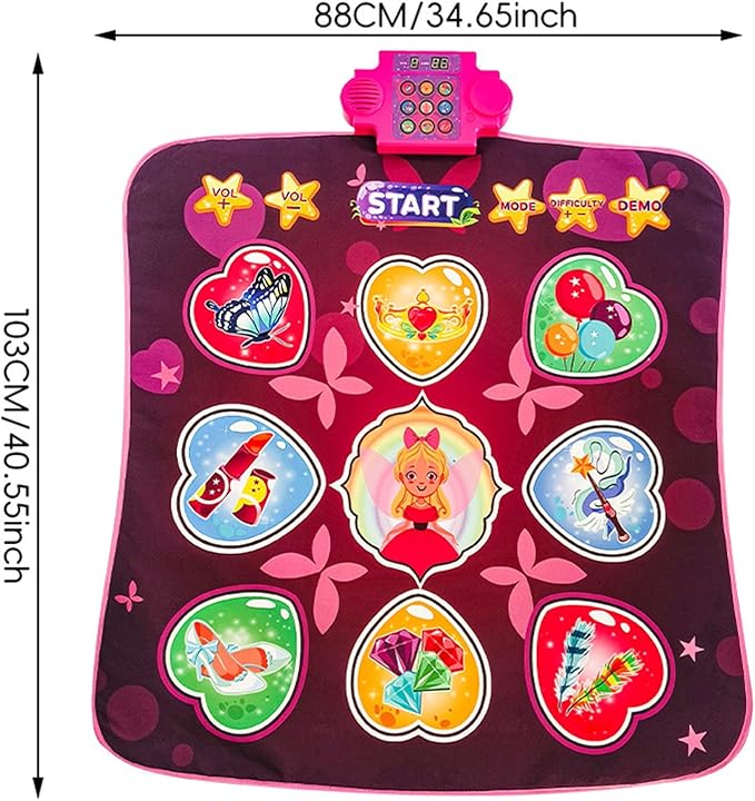 Dance Pad, Electronic Music Mat with LED Lights, Foldable Nonslip Playmat with 80 Sounds, Interactive Fun for Kids Ages 3 to 12 (Pink)