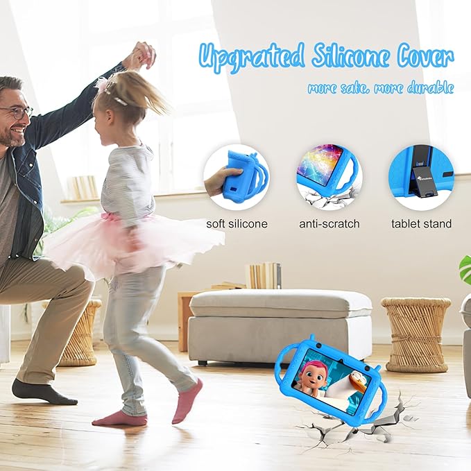 7 inch Tablet for Kids 2-10, Educational Learning Toddler Tablet Android 12 with Shockproof Case, 2GB RAM+32GB ROM, Parental Control, Dual Camera, Gift for Boy Girl