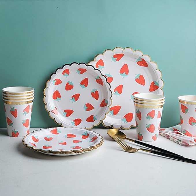 MaitianGuyou Strawberry Plates Party Supplies,40-Count Berry Sweet Fruit Paper Plate Berry Sweet One Birthday Party Decorations for Wedding Baby Show BBQ(Strawberry 1#,7Inches)