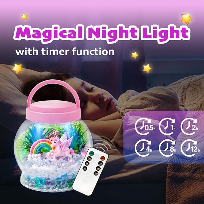 Terrarium Kit for Kids, Light Up Unicorn Toys for Girls 6-8, DIY Kids Arts and Crafts Kit with Remote Control, Preschool Learning & Education Science Kits & Toys, Gift Ideas for Birthday Xmas