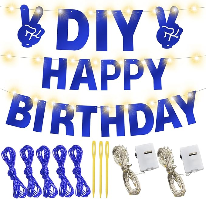 167Pcs DIY Glitter Customizable Banner Kit Happy Birthday Letter Hanukkah Custom Banners Happy New Year Personalized Banner for Christmas Baby Shower Birthday Party Decoration (Shiny Sapphire blue)