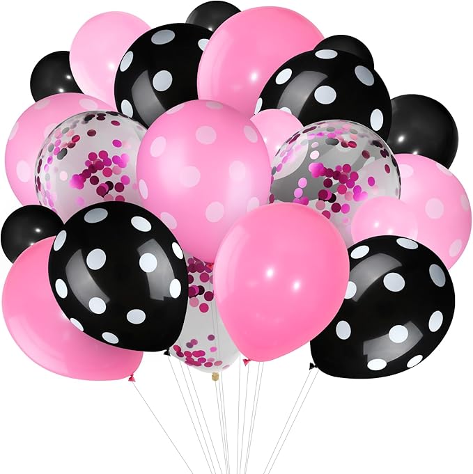 75 Pieces Mouse Color Balloons Confetti Polka Dot Balloons Latex Party Garland for Halloween Baby Shower Wedding Mouse Birthday Party Decorations Supplies(Pink, Black)