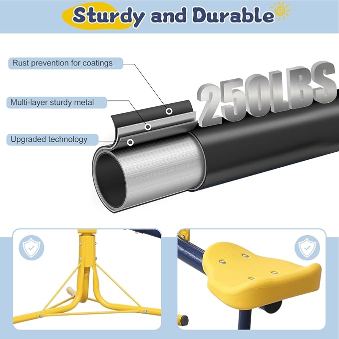 Seesaw for Kids Outdoor, Heavy Duty 250LB 360° Rotating Seesaw Outdoor Teeter Totter with Sit and Spin Design for Backyard Park & Balcony Ideal Outdoor Toys for Kids Ages 3 4 5 6 7 8