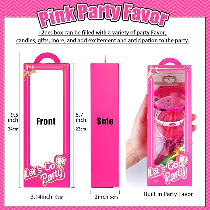 146Pcs Pink Party Favors for Girls, Hot Pink Princess Birthday Party Goodie Bag Stuffer Filler for Kids Girls Birthday Party Decoration Supplies