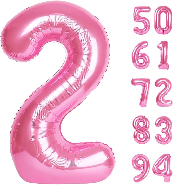 Pink 2 Balloon, Number Balloons 40 Inch, 2nd Balloon Number Birthday Decorations, Second Two Birthday Party Supplies, Number 2 Balloon