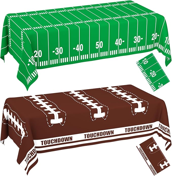WNINK 2 Pack Football Tablecloth - Disposable Plastic Table Cover for Football Themed Party Games Decoration - 54 X 108 Inch