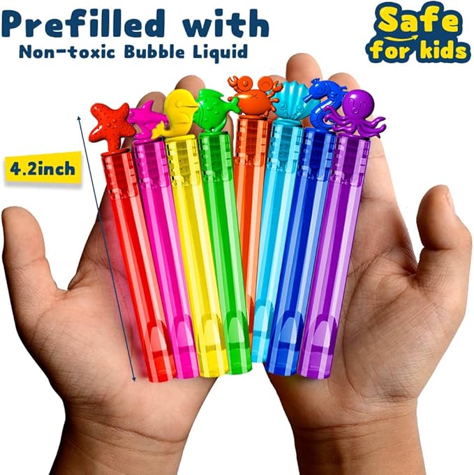 32Pcs Sea Mini Bubble Wands Assortment 8 Styles 8 Colors Bubble Party Favors for Kids, Bubbles for Kids, Themed Birthday Party Favors, Classroom Prizes Summer Outdoor Gifts for Girls Boys