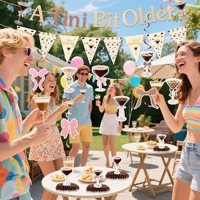 Espresso Martini Party Decorations Include A Tini Bit Older Glitter Banner Hanging Swirls Honeycomb Centerpieces Martini Birthday Bachelorette Bridal Shower Tini Bar Party Decor Supplies