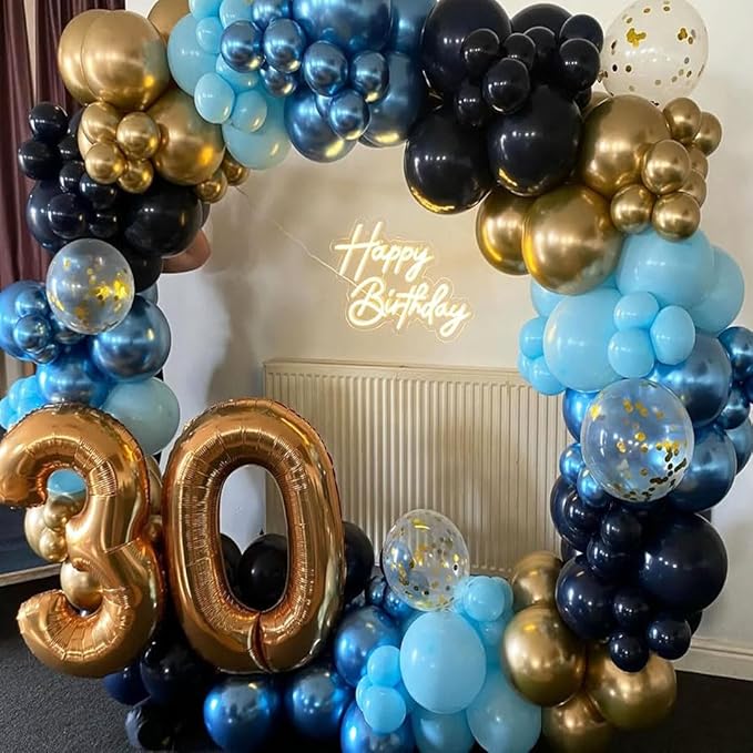 Navy Blue Gold Party Balloons, 50 Pcs 12 inch Blue Gold Balloons Metallic Blue Balloons For Graduation Wedding Bridal Showe Party Decoration