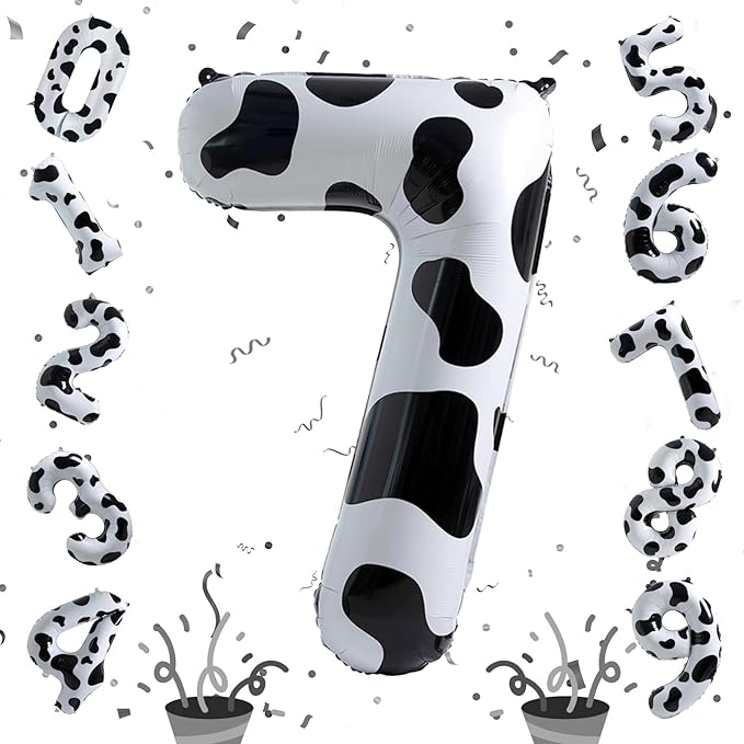 Number 7 Balloon for Boys, Giant Cow Print Self Inflating Number 0-9 for Girls, 40 Inch Foil Helium Balloon for 7th Birtyday Decoration Farm Animal Theme Cowboy Cowgirl Theme Party Decor Supplies