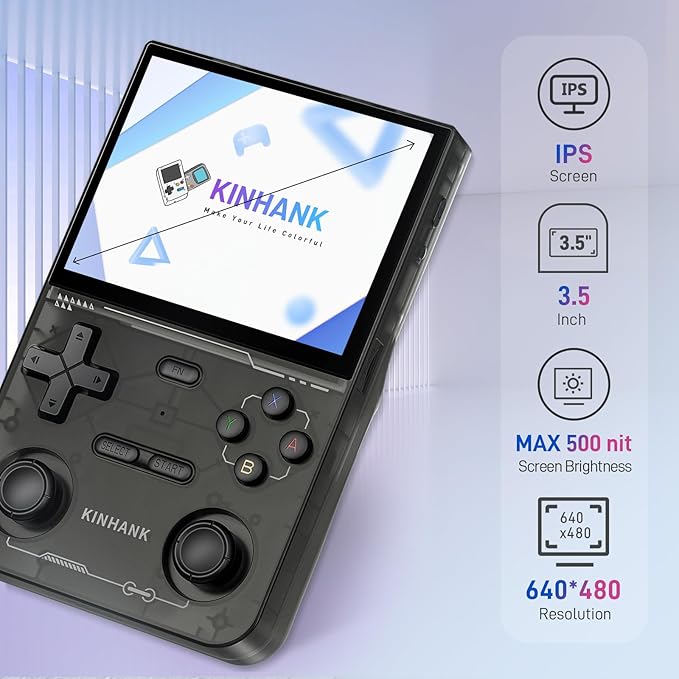 kinhank K36 Retro Handheld Game Console, Supports 9000+ Games, Equipped with 64G TF Card, Portable Mini Retro Video Games Console, 3.5-inch IPS Screen, 640x480 Resolution, 500nit (Black)