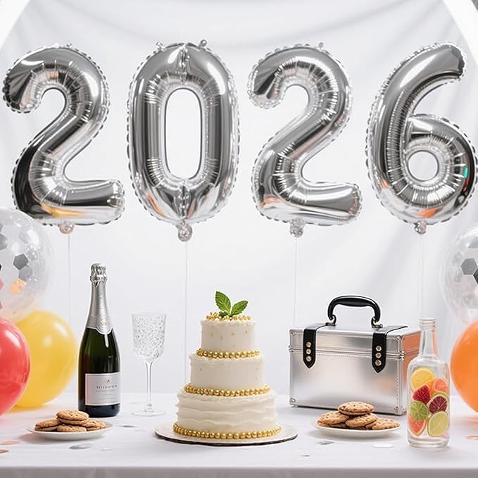 Huge 2026 New Year Balloons 40 Inch 2026 Silver Mylar Foil Helium Number Balloons Christmas New Year Eve Graduation Party Decorations Supplies