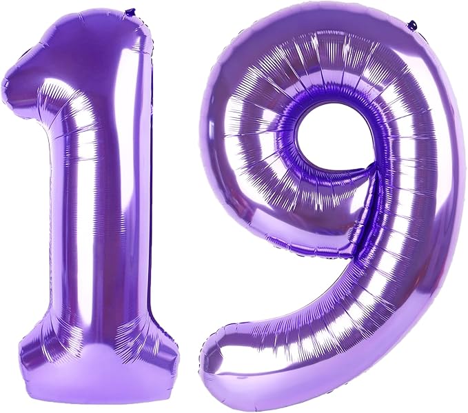 40 Inch Purple Number 19 Digital Balloon,Jumbo Mylar Foil Helium Balloon for 19 Balloons for Birthday Party,Wedding Anniversary Party Decorations