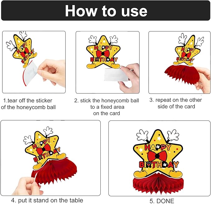 Mouse Table Honeycomb Centerpieces,Cartoon Mouse Themed Table Topper Decor One Year Old Birthday Party Supplies(8 Pcs)