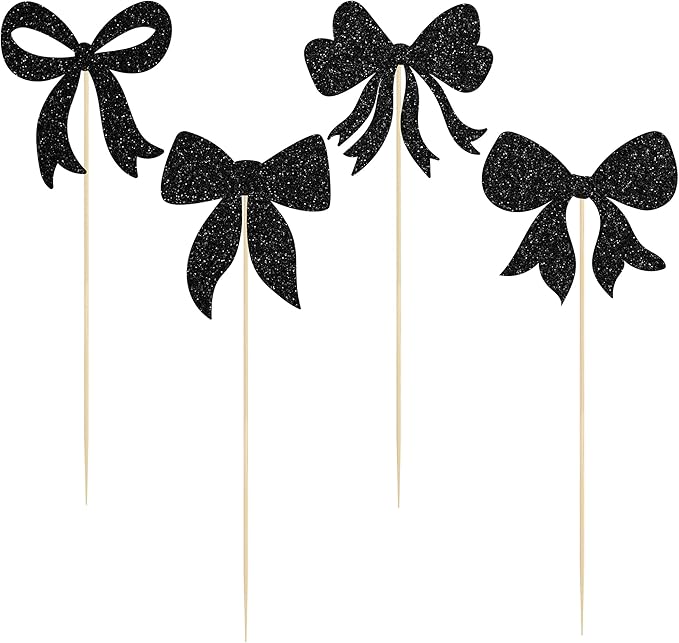 Gyufise 12Pcs Bow Centerpiece Sticks Birthday Bowknot Ribbons Coquette Table Flower Centerpieces Sticks Bow High Footed Party Decorations for Bridal Shower Birthday Wedding Party Supplies Black