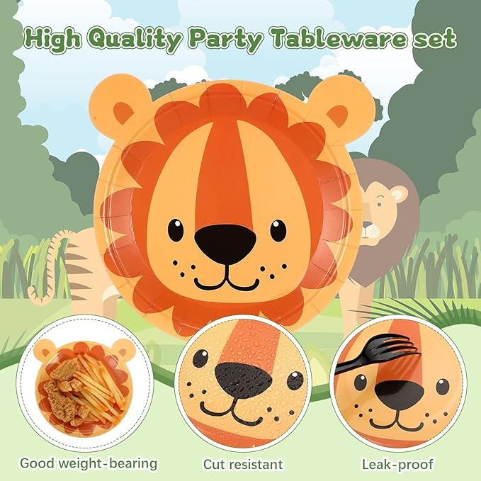 Zhehao 120 Pcs 7 Inch Jungle Safari Party Paper Plate Disposable Safari Animal Shaped Plates Theme Party Supplies Dinnerware Wild Cartoon Animal Plate for Birthday Baby Shower Jungle Animal Decoration