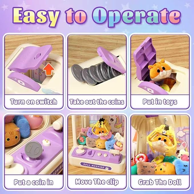 55 PCS Claw Machine for Kids, Vending Machine with Lights Sound, Electronic Prize Dispenser for Kids Girls, Claw Toys Game Gifts for 4 5 6 7 8 Years Old Girls Boys