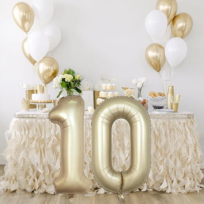 Metallic Gold Number 0 Balloons 40 Inch, Large Champagne Number Balloons 0-9 Set, Light Gold 0 Mylar Foil Balloon Numbers for Girls Boys Baby Shower Birthday Graduation Anniversary Party Decorations