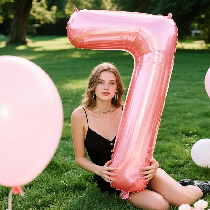 40 Inch Pearlescent Pink Number 27 Balloon Rose Number 27 Balloon 40 Inch, 27th Birthday Party Decorations for Boy or Girl Huge Mylar Anniversary Party Supplies