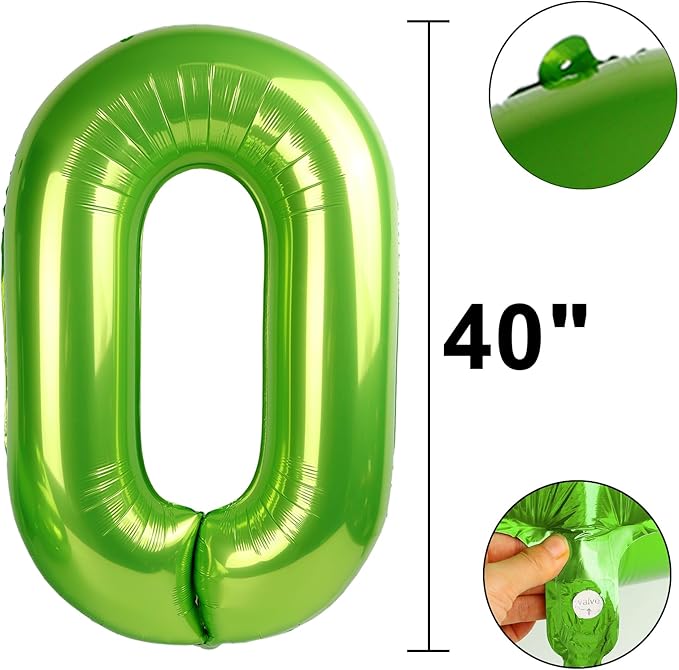 40 Inch Light Green Balloon Number 0 Balloon,Jumbo Mylar Foil Helium Balloon for 10 20 30 40 50 60 70 80 90 100 2025 Birthday Digital Balloons for Birthday Party,Wedding Anniversary Party Decorations