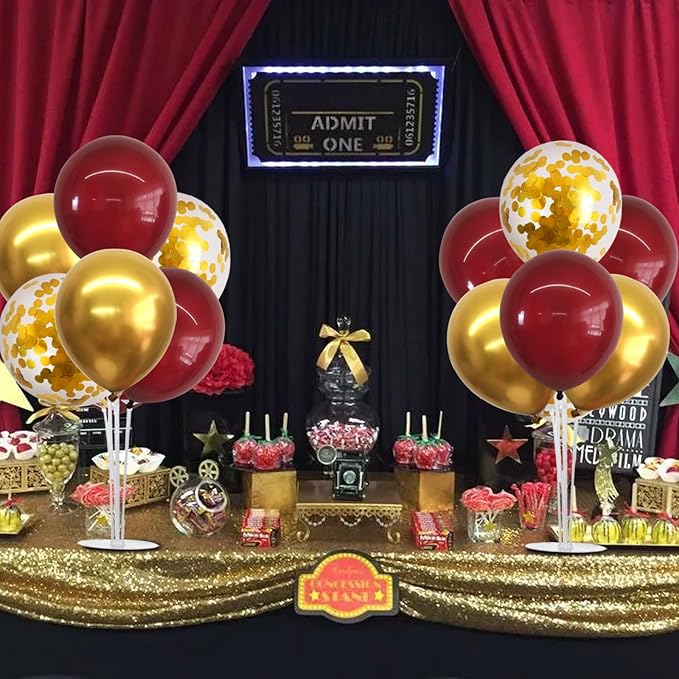 TONIFUL 4 Set Burgundy Red Gold Balloon Centerpieces for Table,Balloon Stand Kit for Graduation Decorations 2026,Christmas,2026 New Year's Eve,Anniversary,Thanksgiving,Birthday Decorations