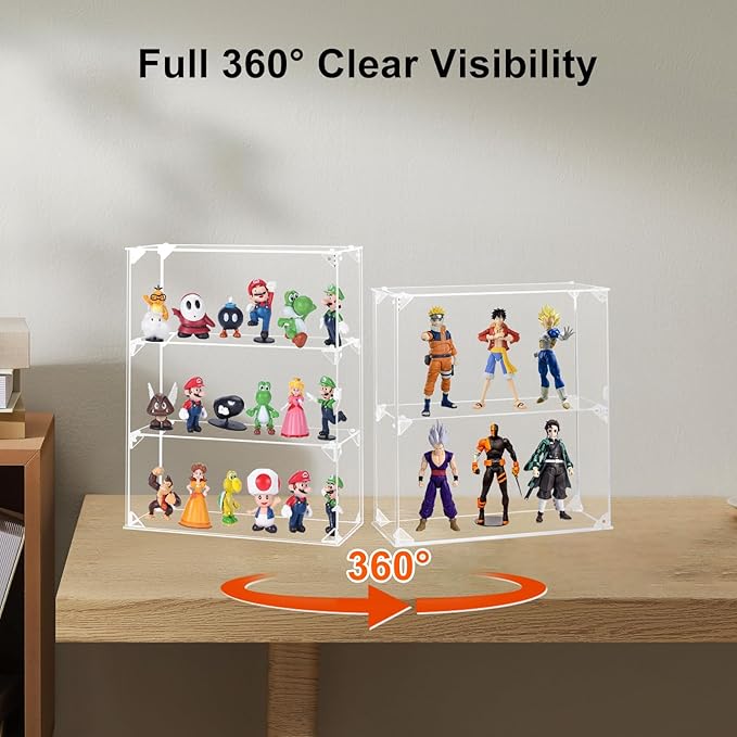 Acrylic Display Case, 2 Tier Clear Display Case for Funko Pop Figures, Wall Mounted or Desktop Dustproof Display Cabinet Box for Collectibles Action Figures Lego Models Mini Toys (12x4x13.1 inch)