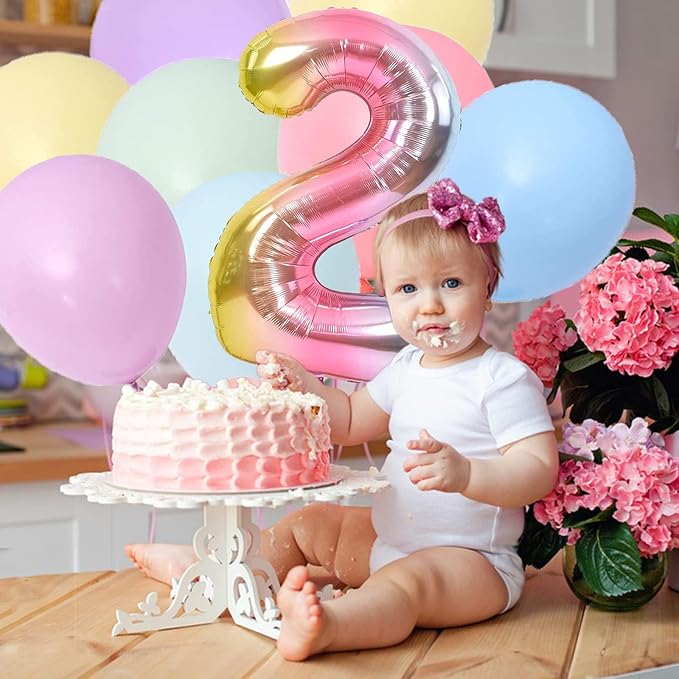 BRT Bearingshui Rainbow Gradient Number 2 Balloon, Happy Birthday Banner, Children's 2nd Birthday Party Supplies