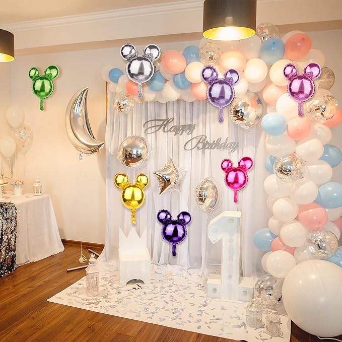 24 Pcs Mouse Head Foil Balloons Colorful Mouse Birthday Mylar Balloons Party Supplies Kit Mouse Aluminum Foil Balloon for Kids Birthday Baby Shower Theme Party Decoration Supplies Photo Props,16"