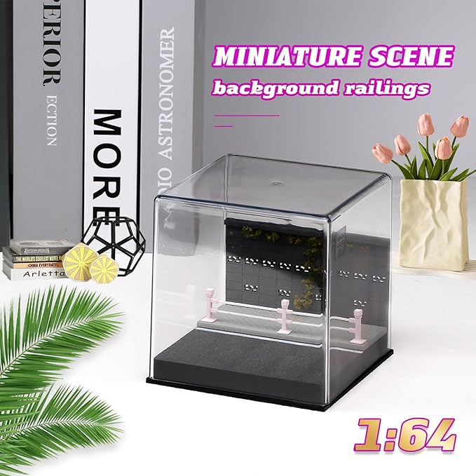 1/64 Model Car Display Case Diorama Garage,Simulated Parking Lot Model Miniature Scene Parking Lot PVC Assembly with Light Parking Space Model Display Frame Toy Display Box (Street Scene Garage)