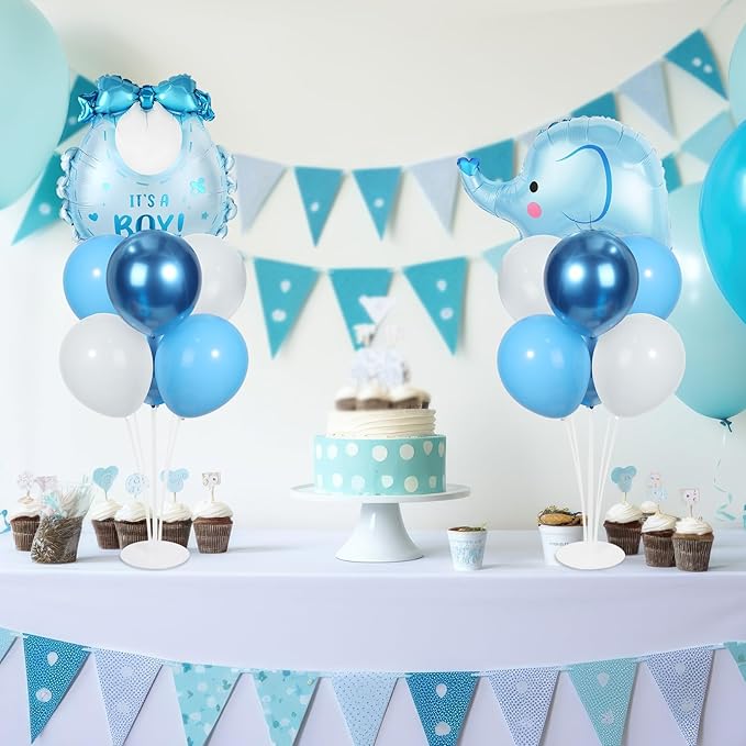 Blue Elephant Party Balloons Stand Kit 2 Sets with Blue Elephant Bib Foil Balloons Cute Elephants 1st Party Balloon Centerpieces for Tables for Animal Themed Birthday Decorations