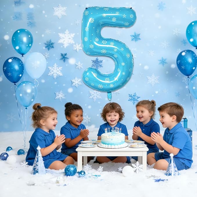 Snowflake Balloons Birthday Decorations, 40'' Frozen Number 5 Balloon for 5th Birthday Party Supplies