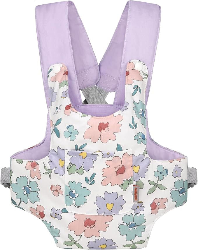 GAGAKU Baby Doll Carrier for Kids, Stuffed Animal Carrier Reborn Baby Carrier with Adjustable Straps, Baby Doll Accessories - Purple (Flowers)