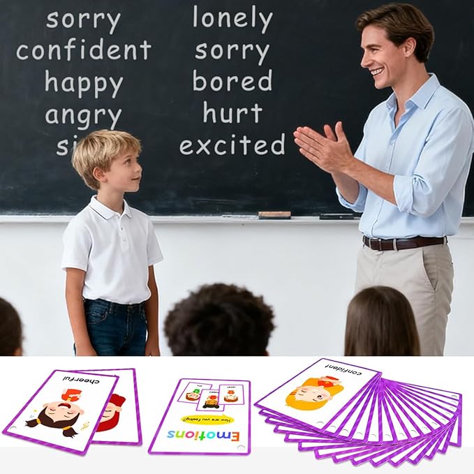 Emotions Flash Cards, 28 Different Feelings, for Express Feeling, Social Emotional Learning Card for Kids