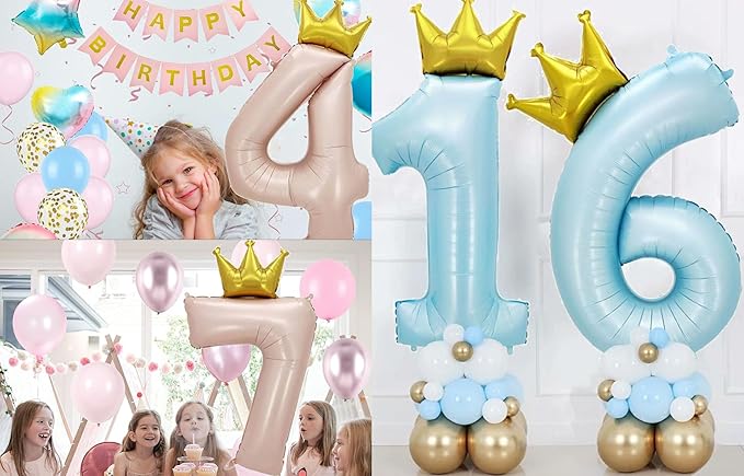 Giant Pale Blue 0 Number Crown Balloons 40 Inch Light Blue 0 Mylar Helium Large Crown Digital Balloon Baby Blue Birthday Numbers Balloons 10th Birthday Kids Theme Party Decoration Supplies