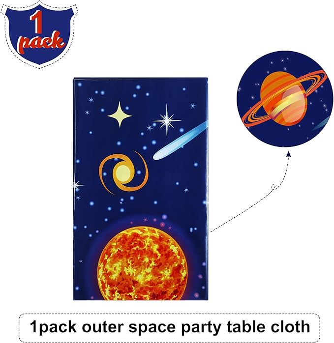 Sumind 1 Piece Space Tablecloth Decorations Plastic Outer Solar System Table Cover Planet Design for Kids Space Theme Birthday Party Decorations and Supplies for Birthday Home, 54 x 108 Inch