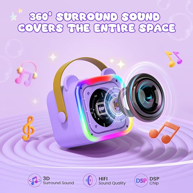 Mini Karaoke Machine for Kids,Portable Bluetooth Speaker with 2 Microphones,Music Player for Singing and Party,Ideas Birthday Toys Gifts for Girls Boys 3,4,5,6,7,8,9,10,11,12+ Years Old (Purple)