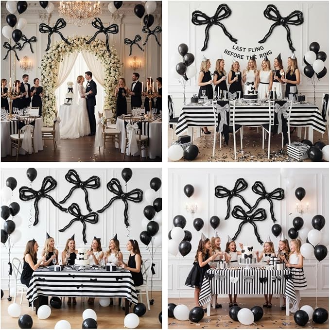 Black Bow Balloons for Bow Party Decorations, 3pcs Giant Black Coquette Mylar Foil Balloon for Coquette Birthday Decorations Bridal Baby Shower Wedding Bachelorette RIP to My 20s Decor Supplies