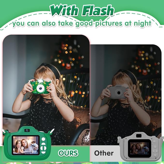 Kids Camera with Flashlight & 2.4in Screen, 1080P Dual Lens Toddler Camera - Christmas Birthday Gift for 3-12 Year Old Girls Boys, Kids Digital Camera with 32GB Card & Shockproof Case