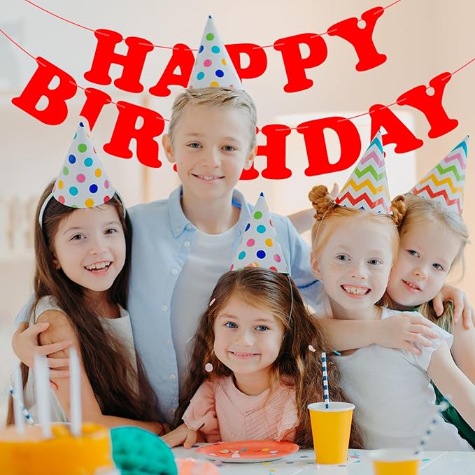 Red Happy Birthday Banner Sign Birthday Party Supplies Party Background for Kids Boys Girls Birthday Party Decorations