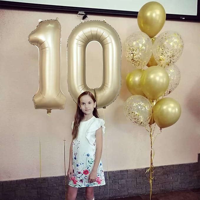 Metallic Gold Number 0 Balloons 40 Inch, Large Champagne Number Balloons 0-9 Set, Light Gold 0 Mylar Foil Balloon Numbers for Girls Boys Baby Shower Birthday Graduation Anniversary Party Decorations